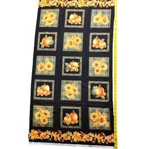 Autumn Elegance Fall Fabric Panel Sunflowers Pumpkins 24"x44" Quilting Cotton
